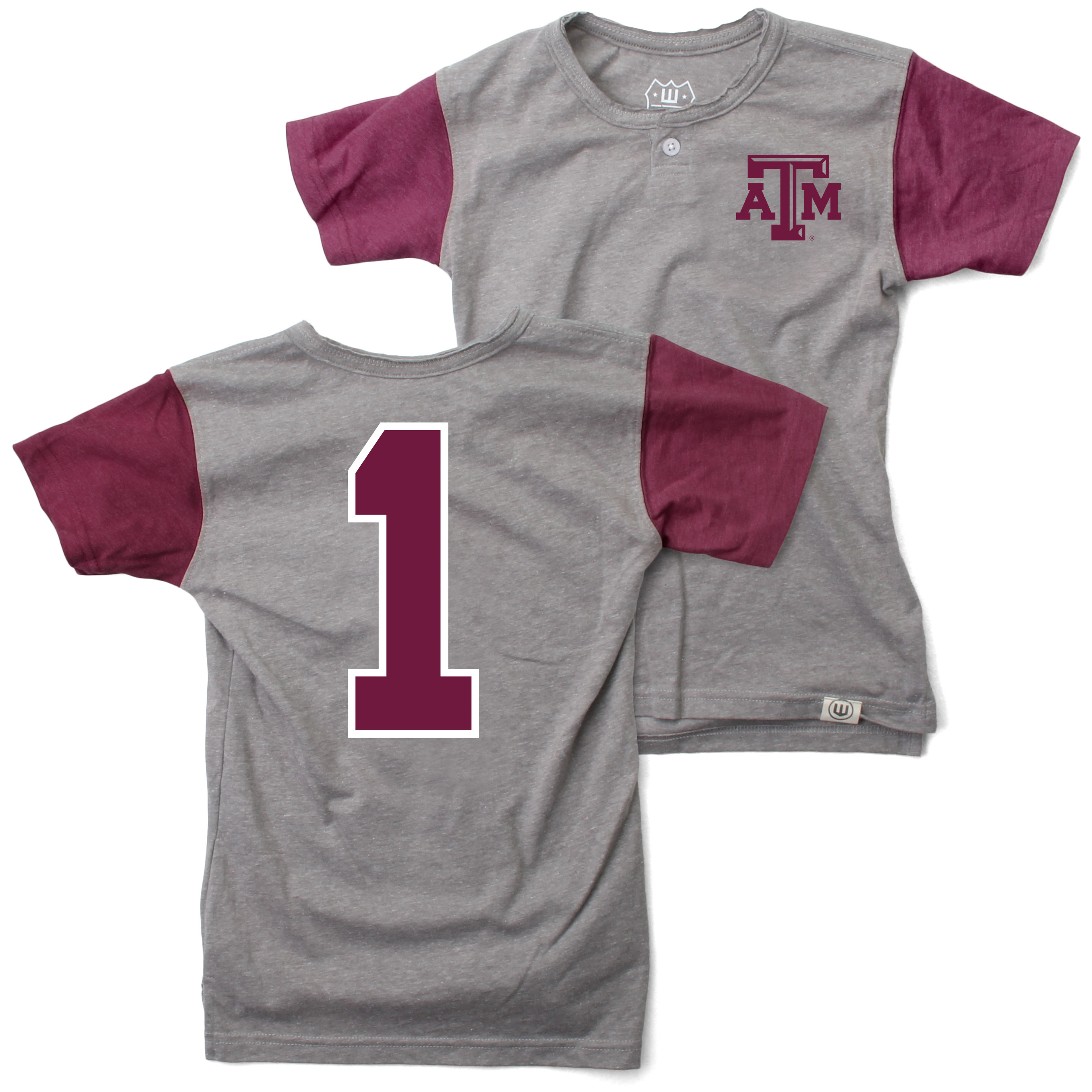 Wes And Willy Texas A&M Aggies Boys Short Sleeve Baseball Henley T-Shirt