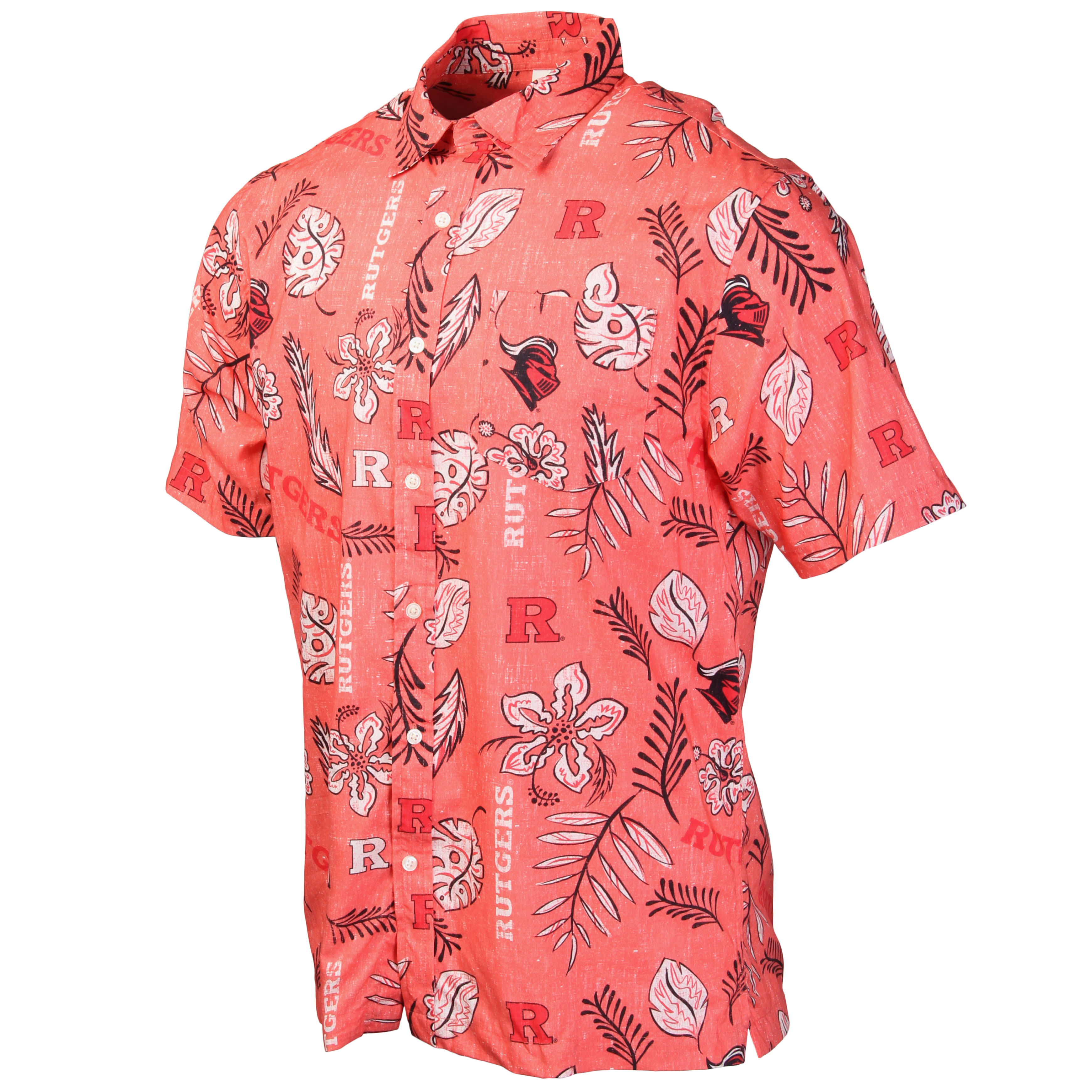 Wes And Willy Rutgers Scarlet Knights Mens Vintage Floral Hawaiian Shirt