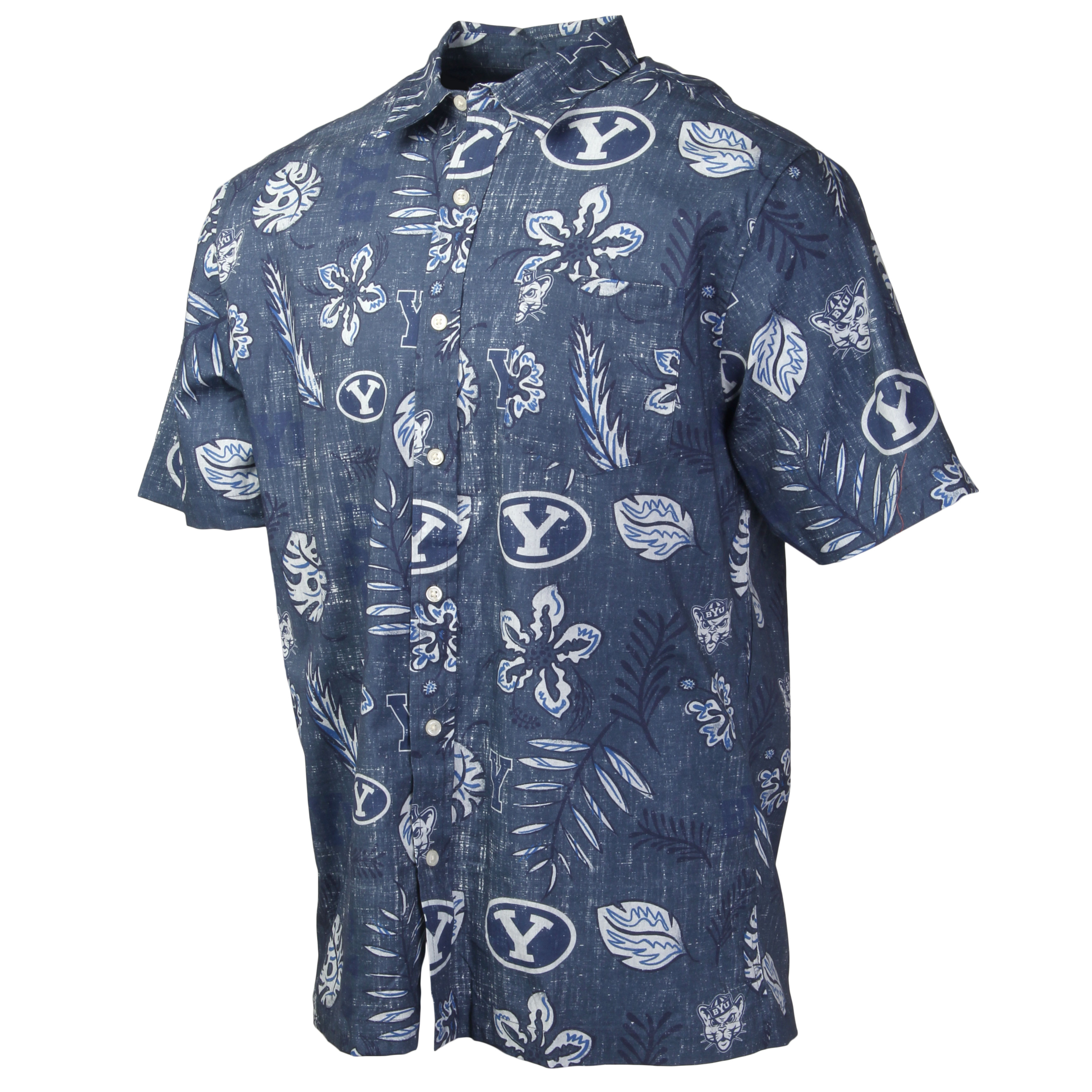 Wes And Willy BYU Cougars Mens Vintage Floral Hawaiian Shirt