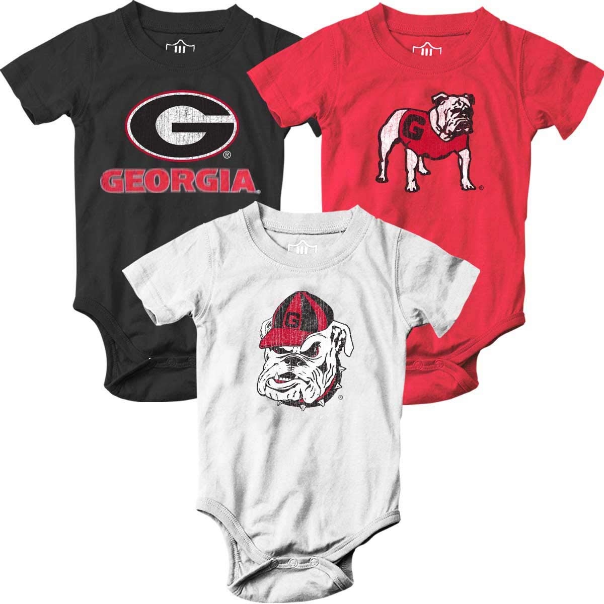 Wes And Willy Georgia Bulldogs Baby 3 Pack Bodysuits