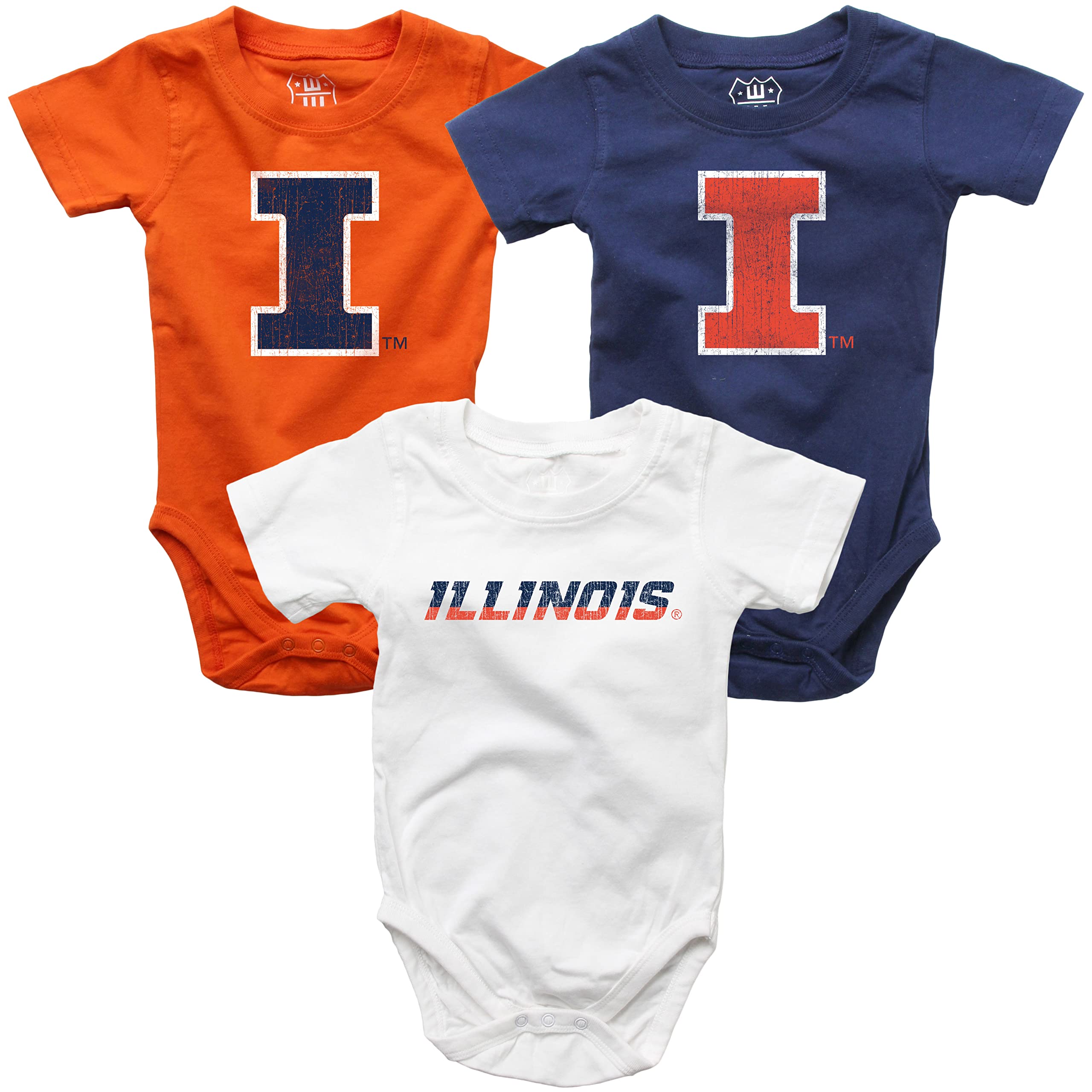 Wes And Willy Illinois Fighting Illini Baby 3 Pack Bodysuits