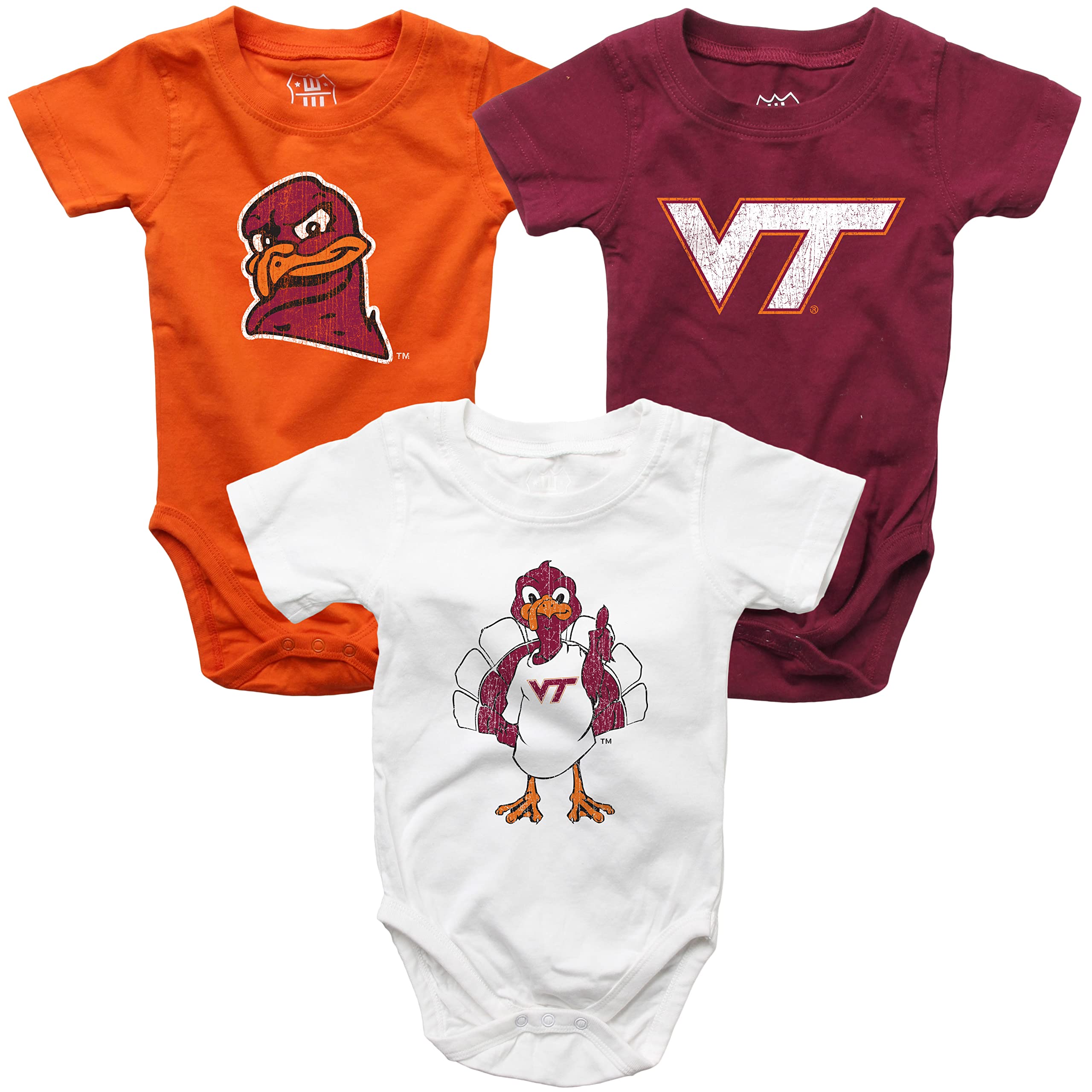 Wes And Willy Virginia Tech Hokies Baby 3 Pack Bodysuits