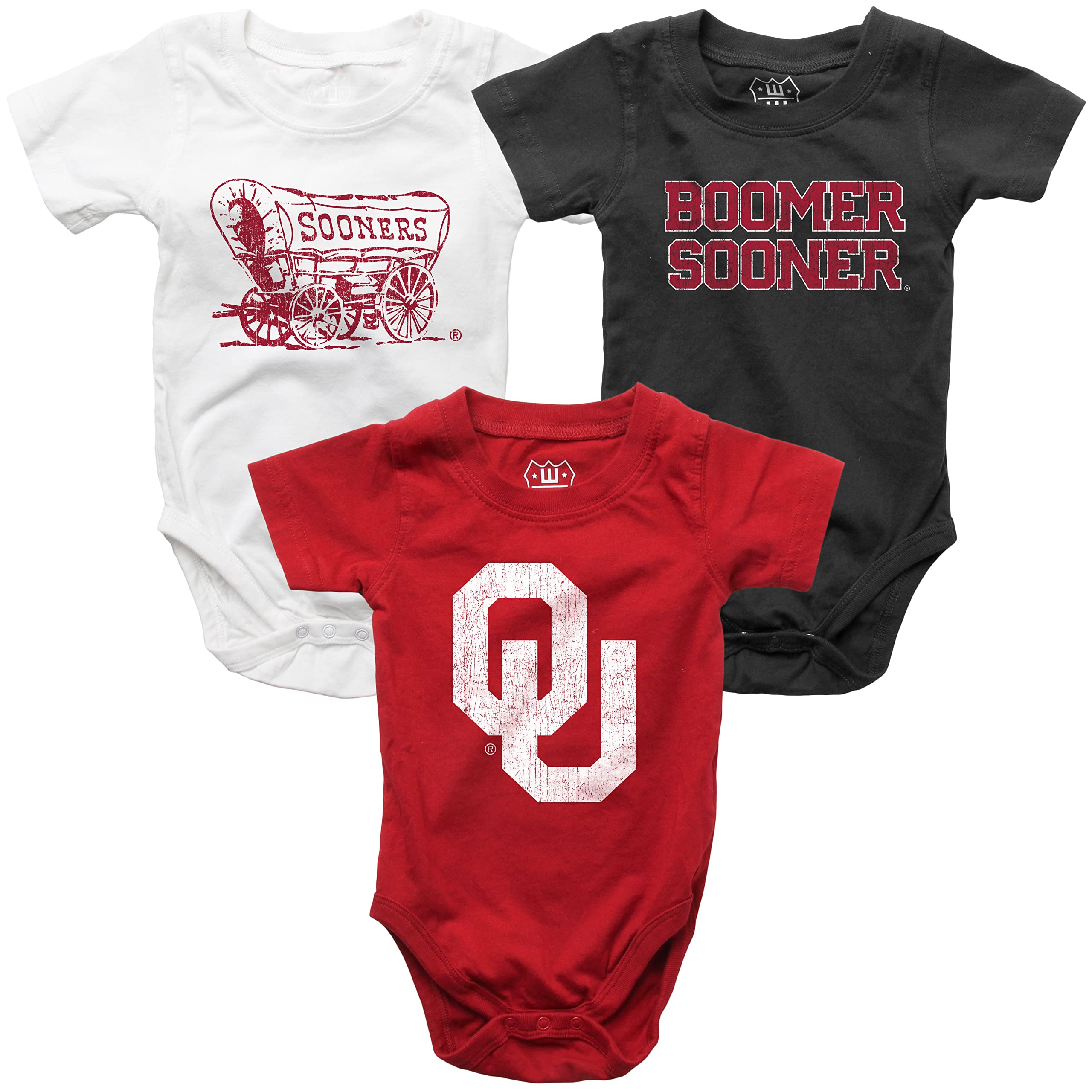 Wes And Willy Oklahoma Sooners Baby 3 Pack Bodysuits