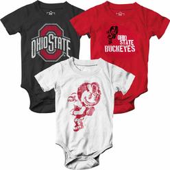 Wes And Willy Ohio State Buckeyes Baby 3 Pack Bodysuits