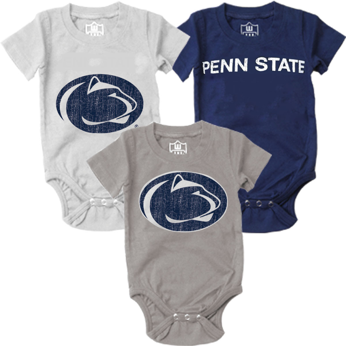 Wes And Willy Penn State Nittany Lions Baby 3 Pack Bodysuits