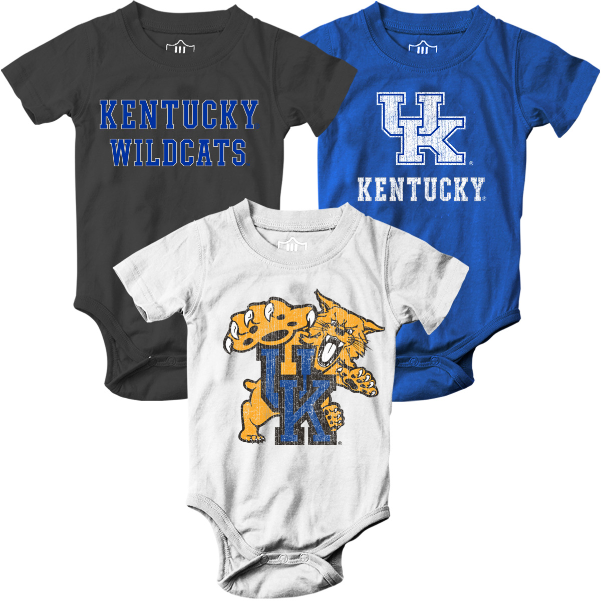 Wes And Willy Kentucky Wildcats Baby 3 Pack Bodysuits