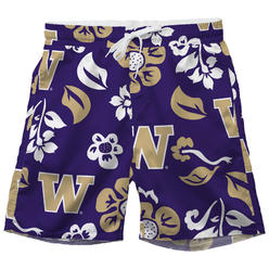 Wes And Willy Washington Huskies Mens College Floral Swim Trunk
