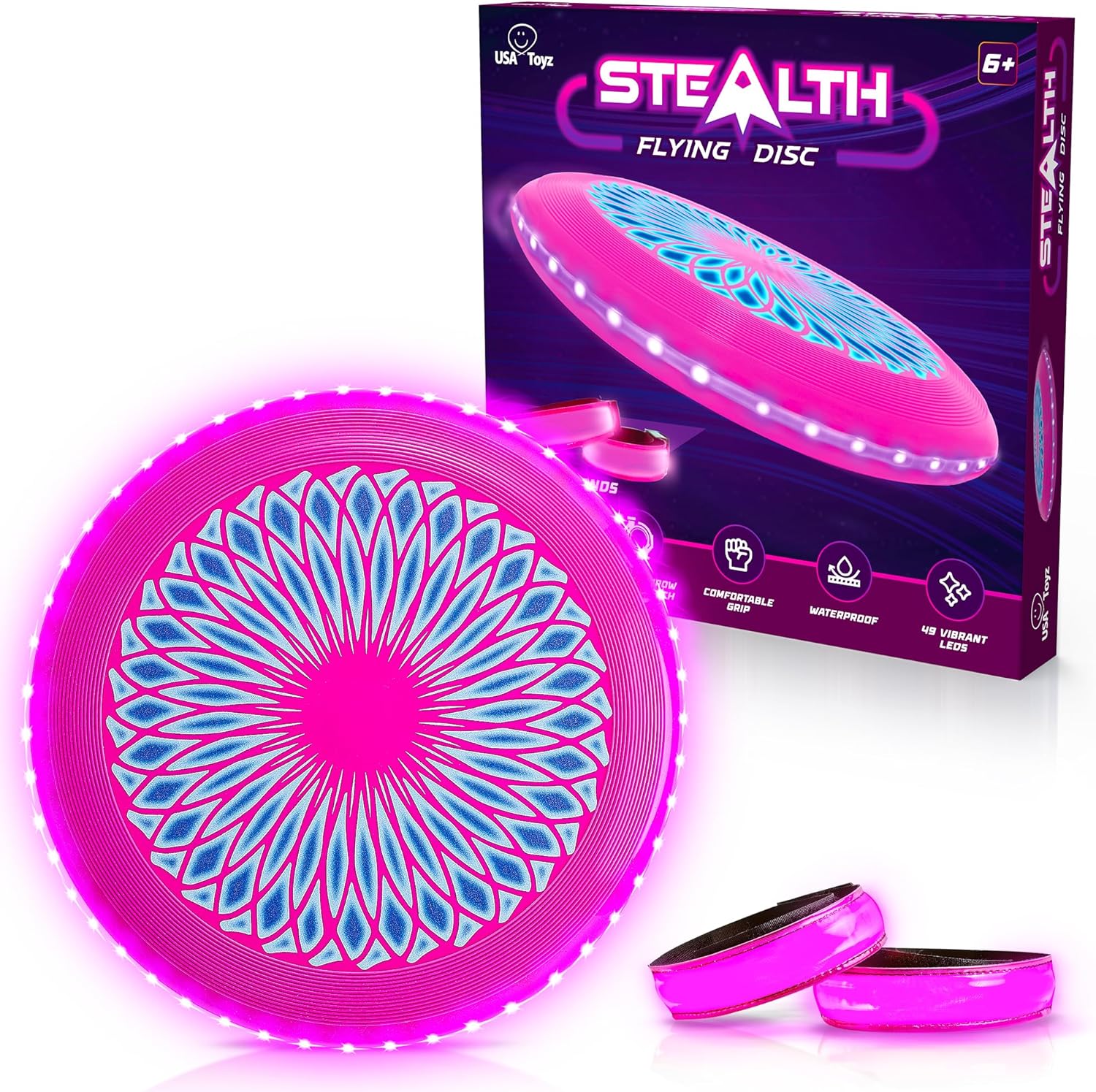 USA Toyz Stealth LED Flying Disc - Pink/Purple