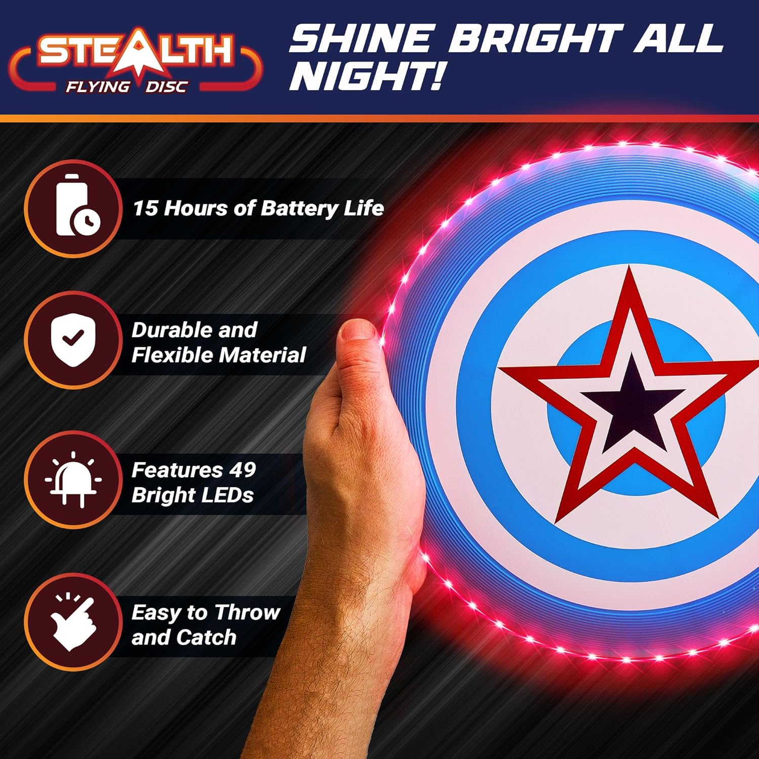 USA Toyz Stealth LED Flying Disc - Red/Blue