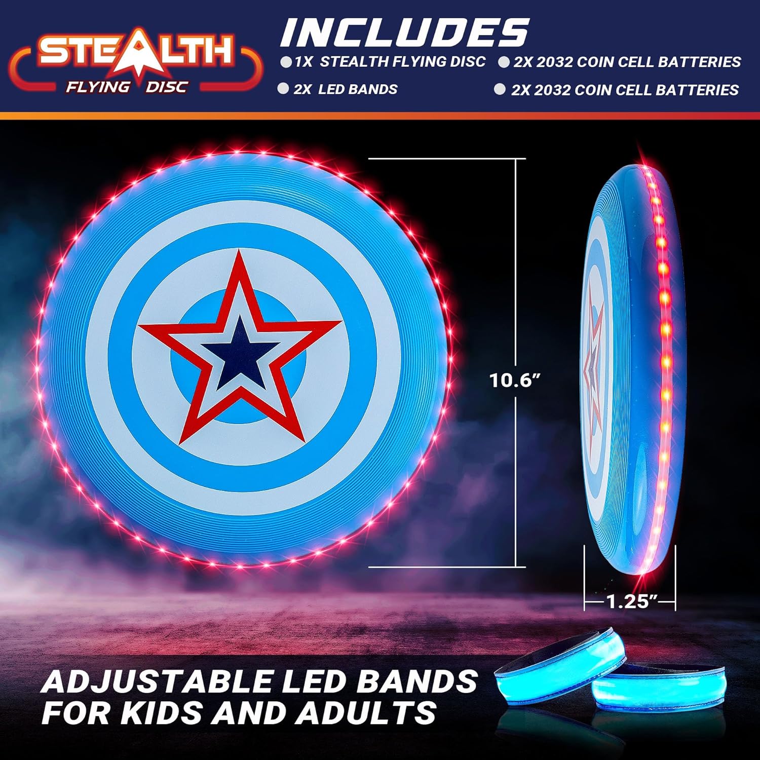 USA Toyz Stealth LED Flying Disc - Red/Blue