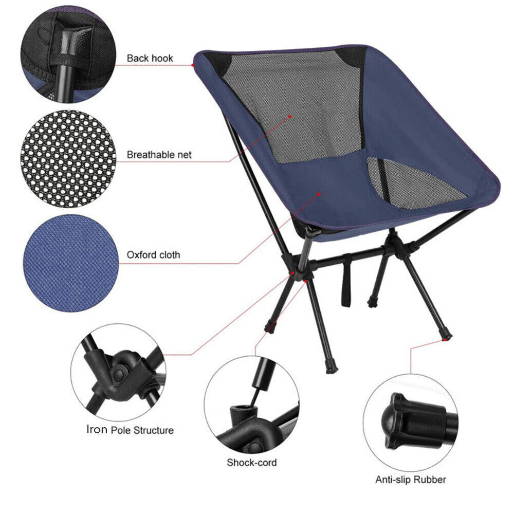 Stock Preferred Portable Folding Backpacking Beach Camping Chair w/ Storage Bag Dark Blue