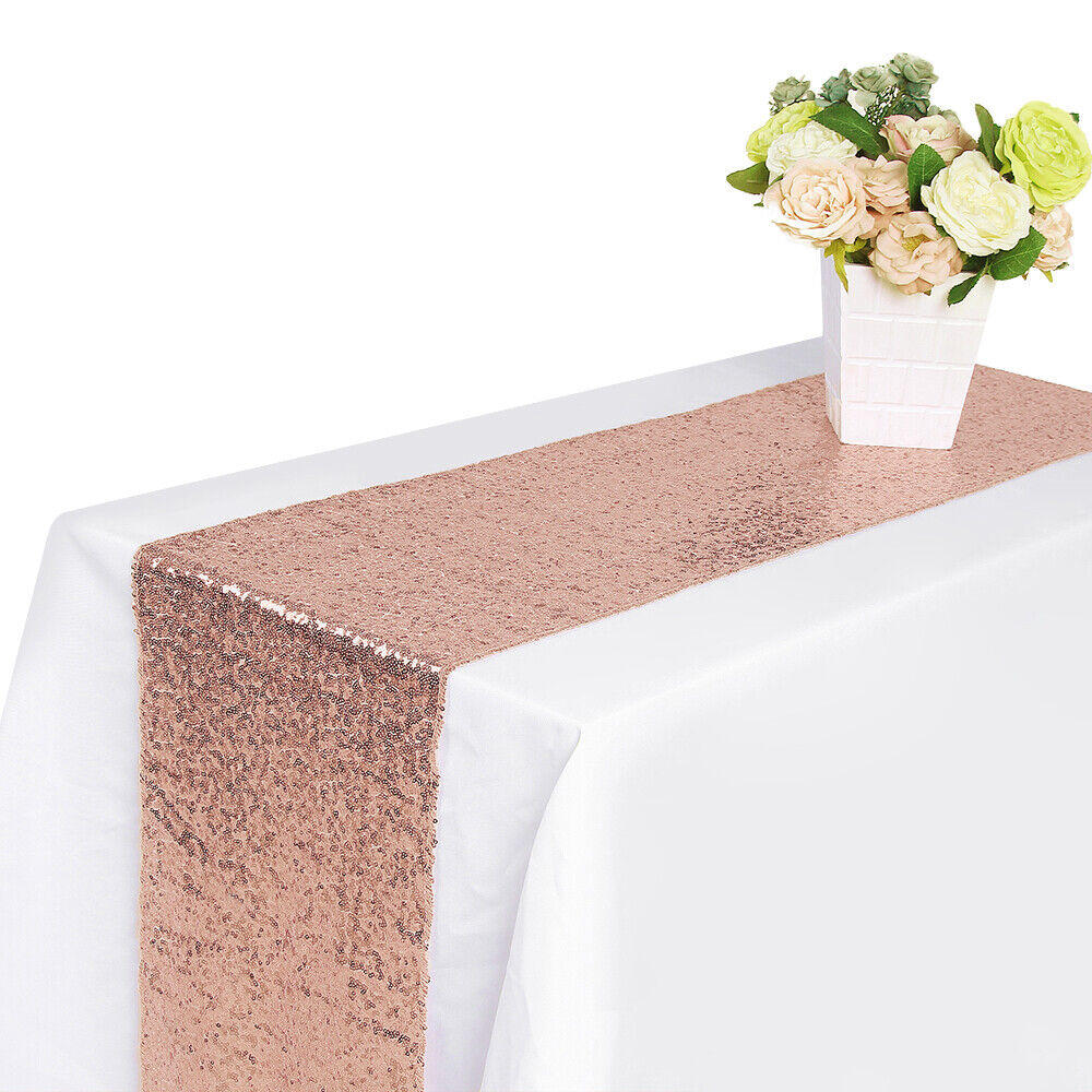 Stock Preferred Glitter Sequin Table Runner Cloth Sparkle Decoration in 5-Pieces 12"x108" Rose Gold