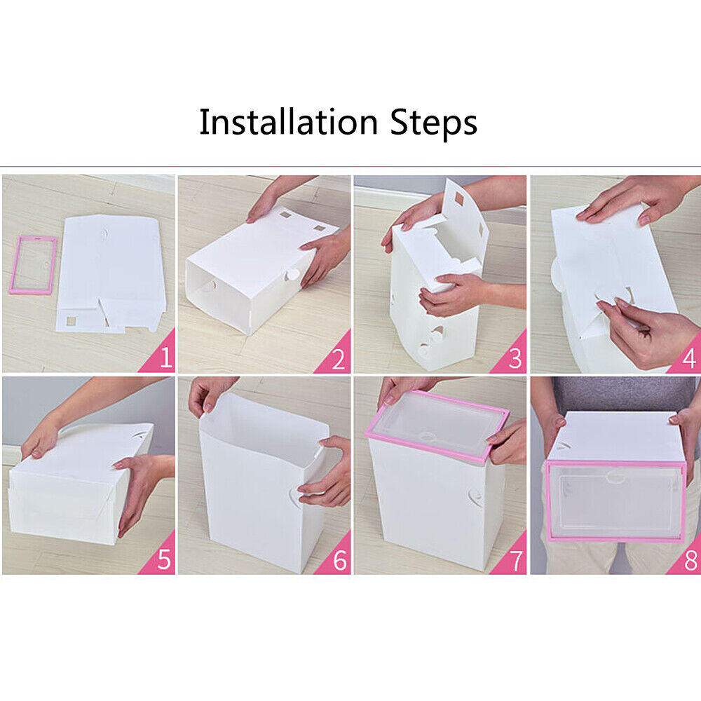 Stock Preferred Foldable Shoe Box Storage Plastic Case Stackable Organizer 12 Pcs Pink Frame