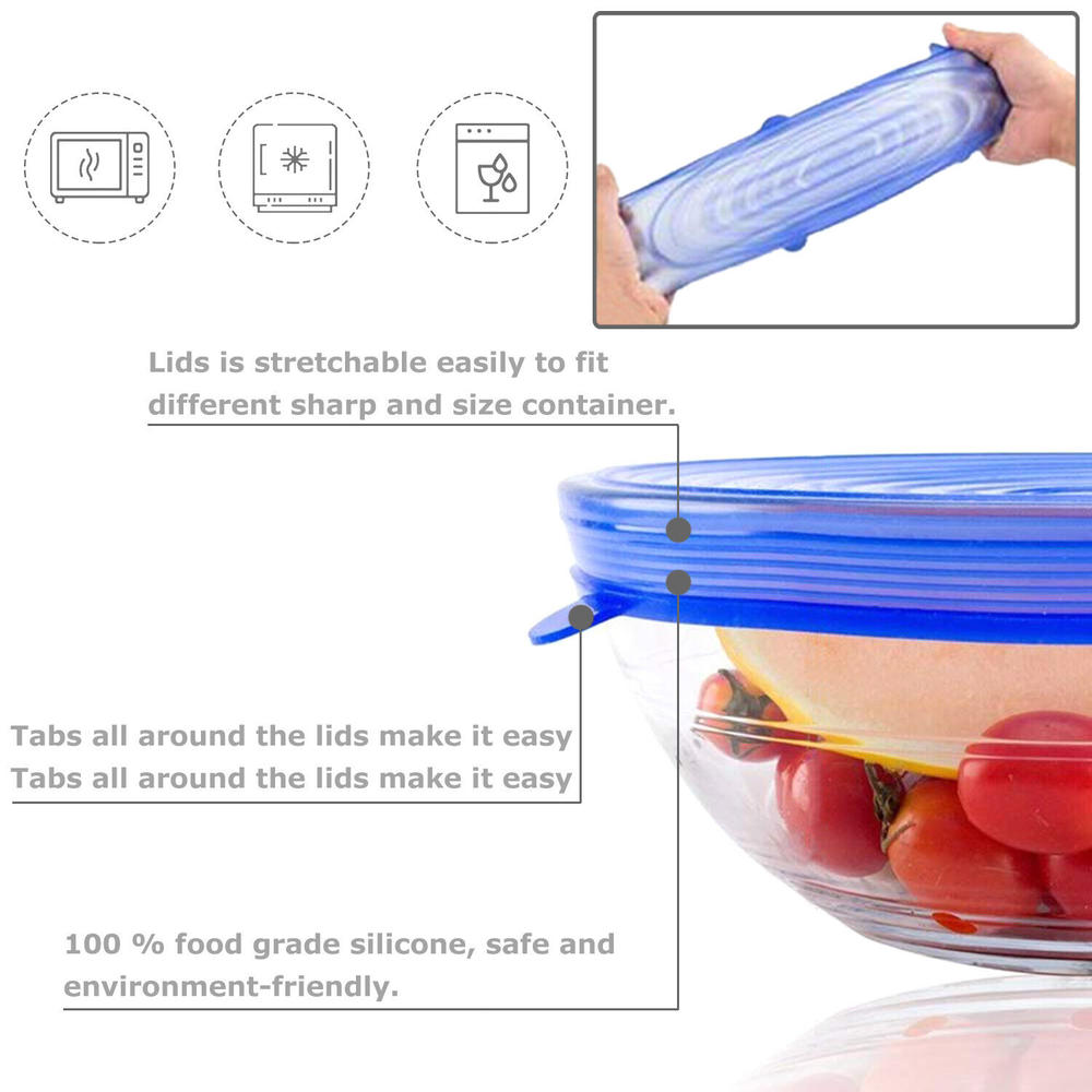 Stock Preferred Silicon Stretch Lids Food Bowl Containers Covers 6 Pcs Pink