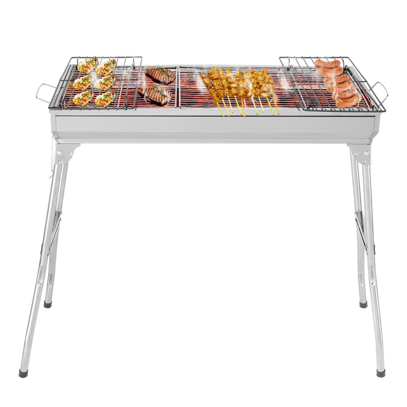 Stock Preferred BBQ Charcoal Grill Stainless Steel Fordable Backyard Cooking Silver 27.95x12.99x27.56"