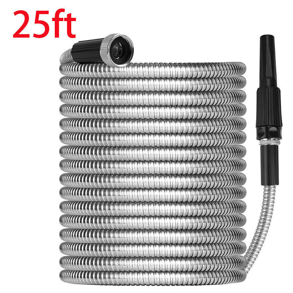 Stock Preferred Garden Water Hose Flexible Spray Nozzle Stainless Steel Metal 25ft Hose Only