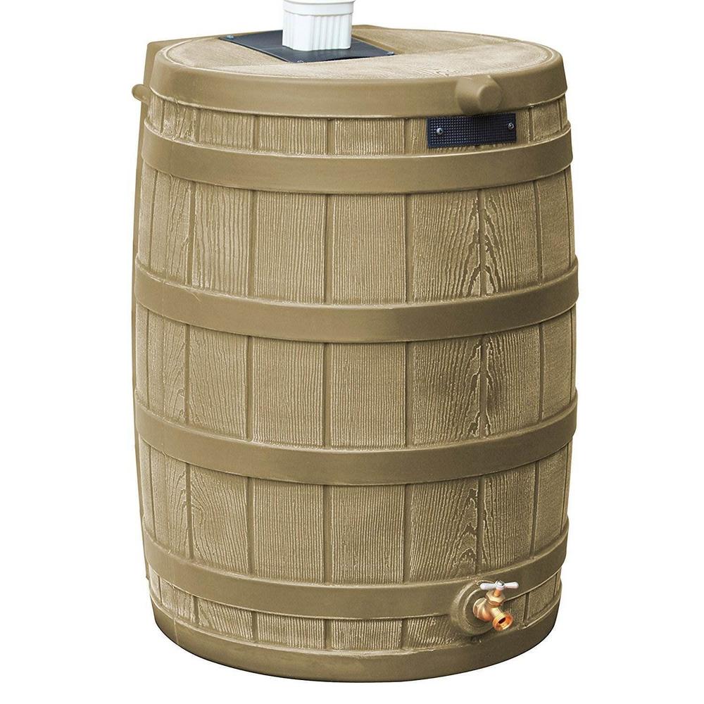 Good Ideas Rain Barrel Water Collector Plastic 50 Gallon Khaki