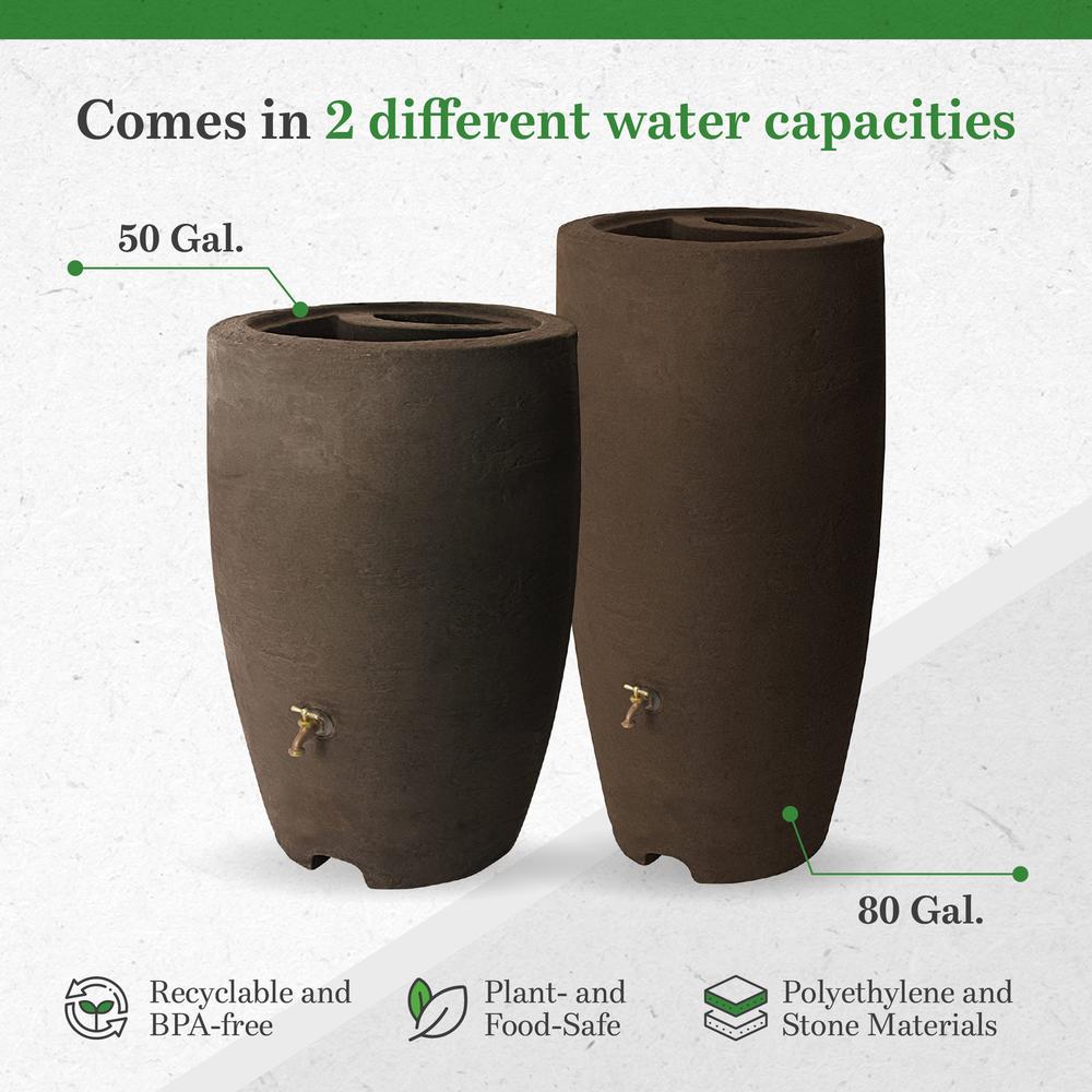 Algreen Products Rain Water Drum Barrel Collection Plastic 80 Gallon Brownstone