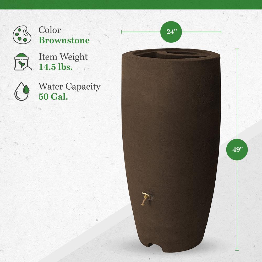 Algreen Products Rain Water Drum Barrel Collection Plastic 80 Gallon Brownstone