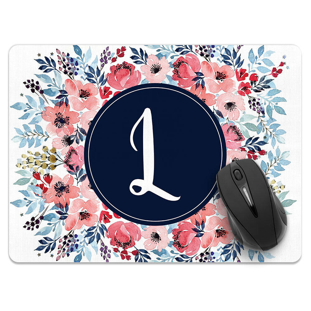 Stock Preferred Letter Monogram Initial Flower X-Large Rectangle Gaming Mousepad Watercolor Flower L