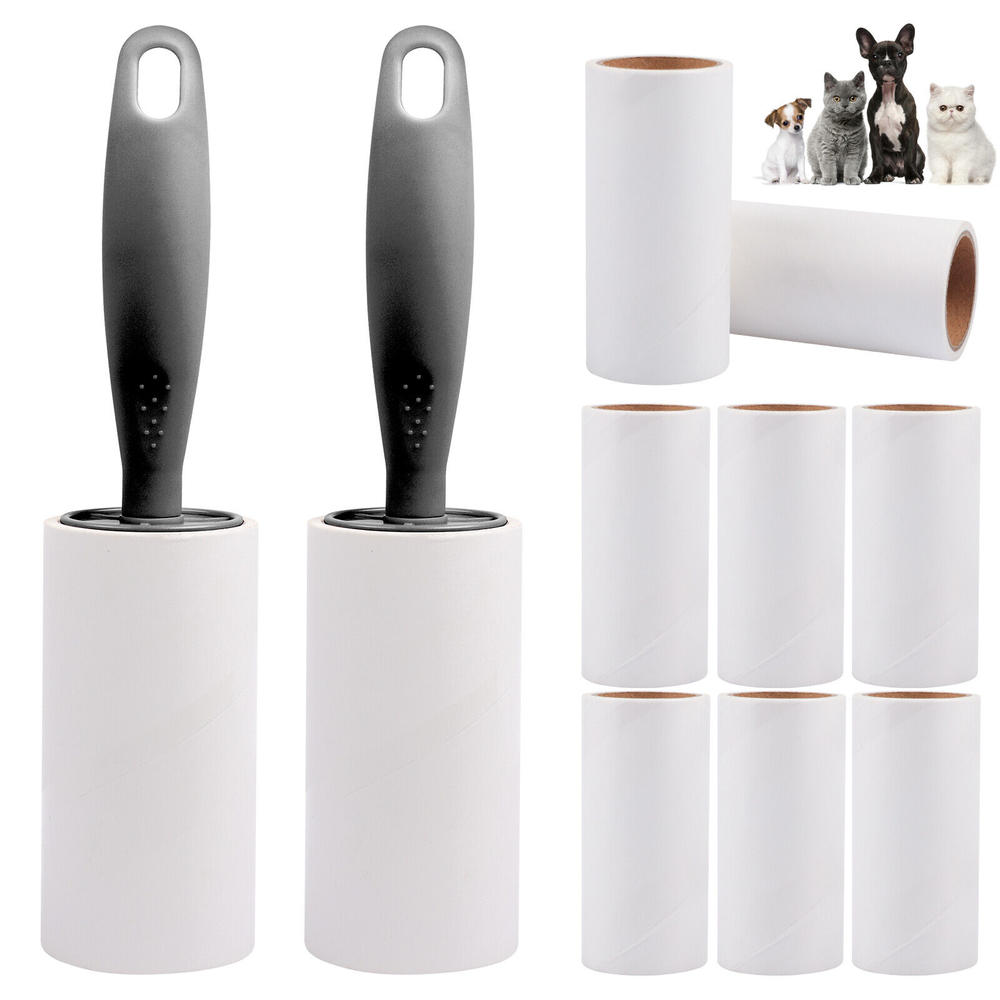 Stock Preferred Lint Rollers for Pet Hair Extra Sticky Portable Fuzz Remover 2Black Handles + 8 Refills = 600 Sheets