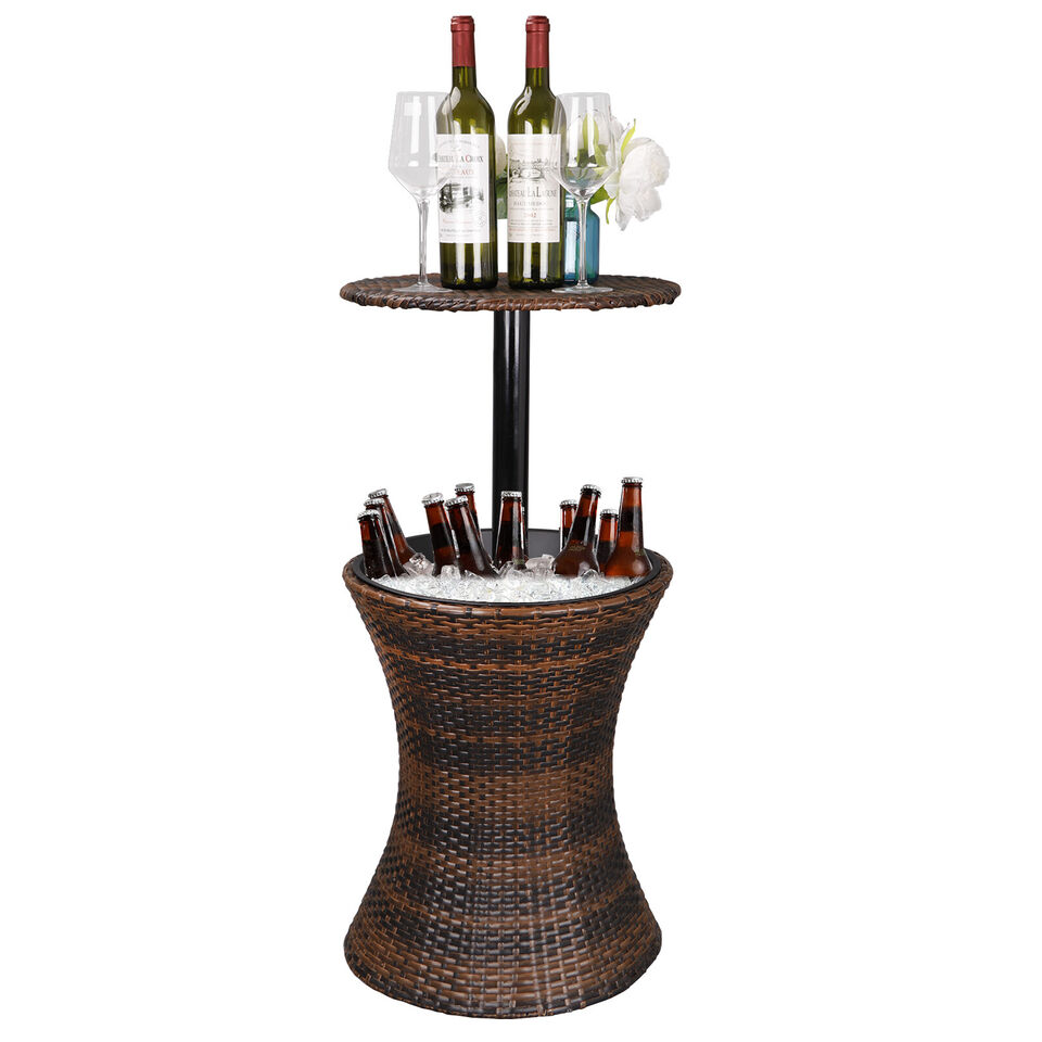 Stock Preferred Adjustable Rattan Cool Bar Table Party Drink Storage Ice Cooler Outdoor Patio
