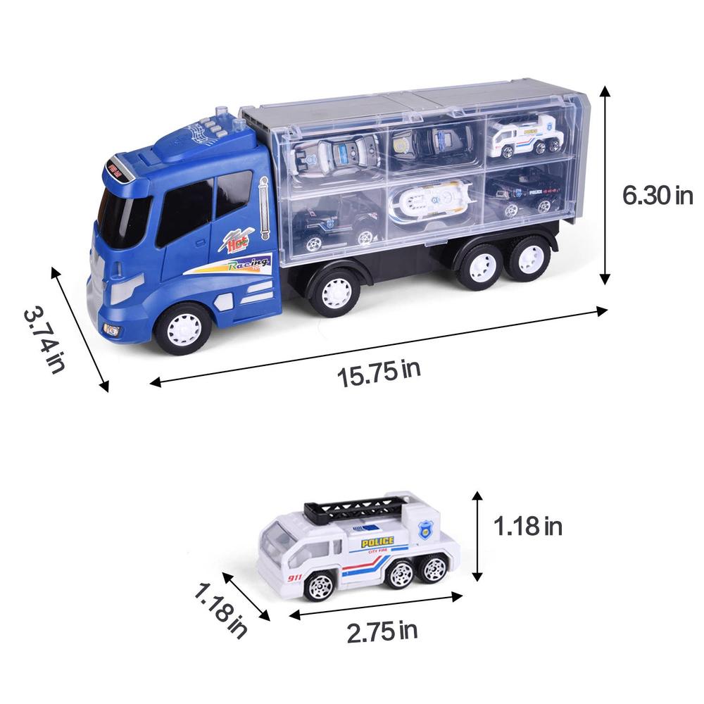 Fun Little Toys 12 in 1 Die-cast Police Car Transport Truck Car Carrier Toy