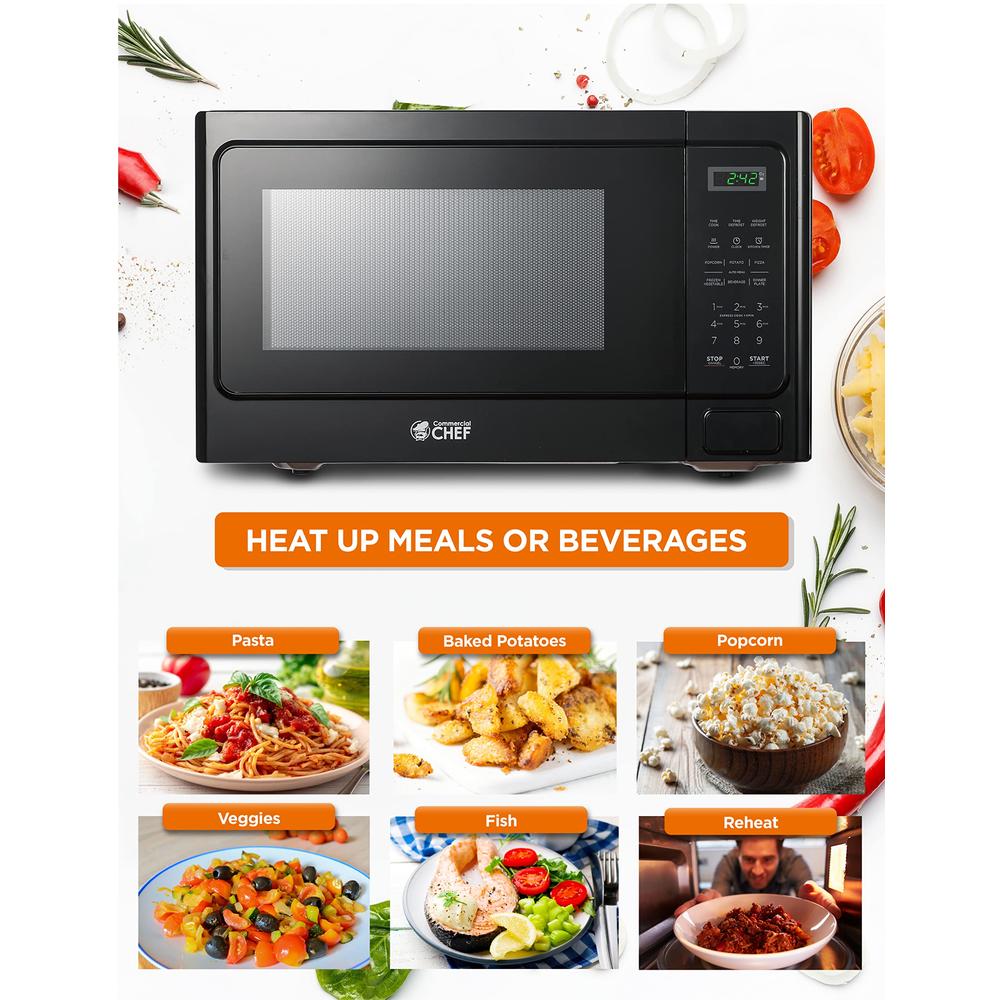 Commercial Chef 1000W Countertop Microwave Oven, 1.3 Cu. Ft., Black, CHM13MB6