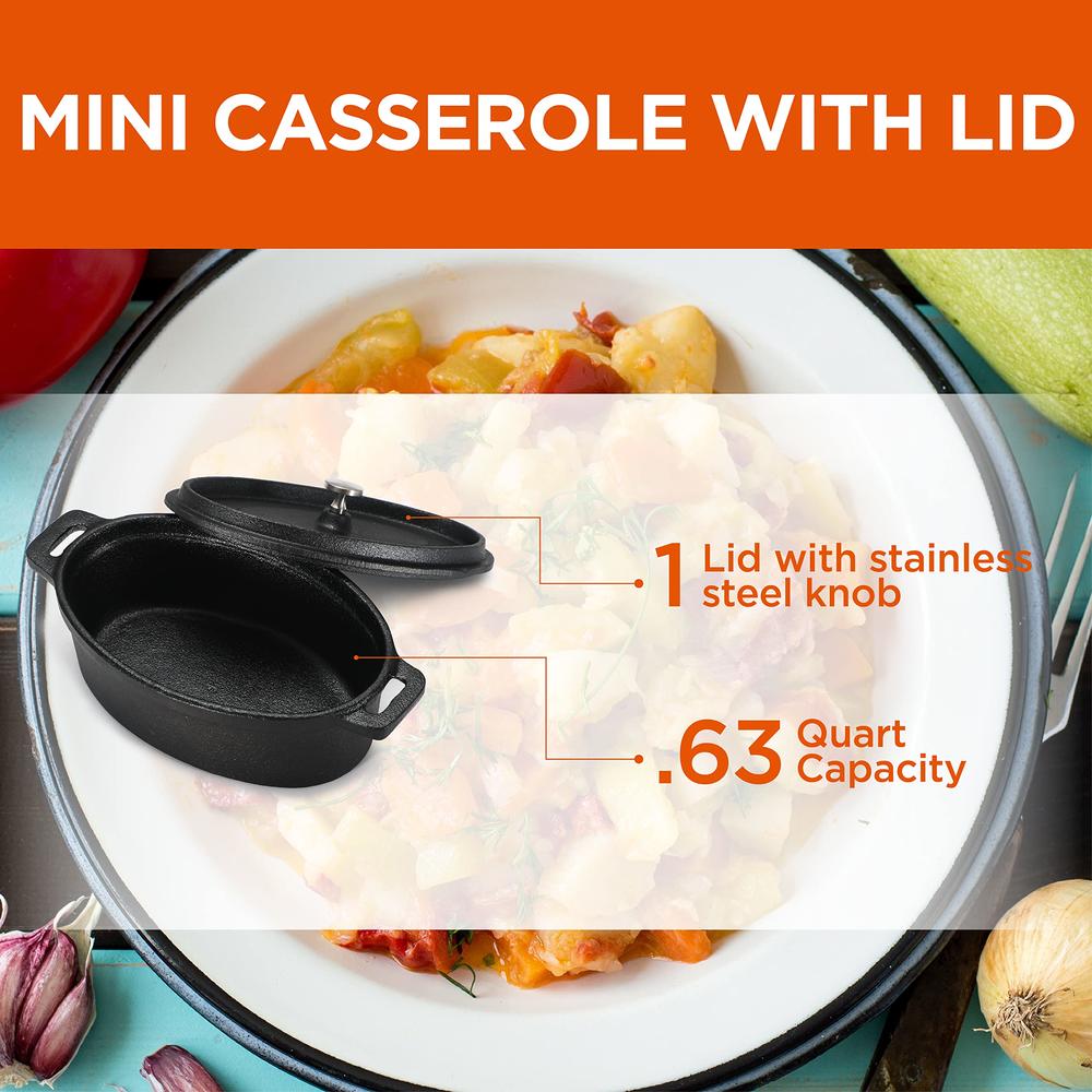 Commercial Chef Pre-Seasoned Cast Iron 0.63 Qt Mini Casserole with Lid
