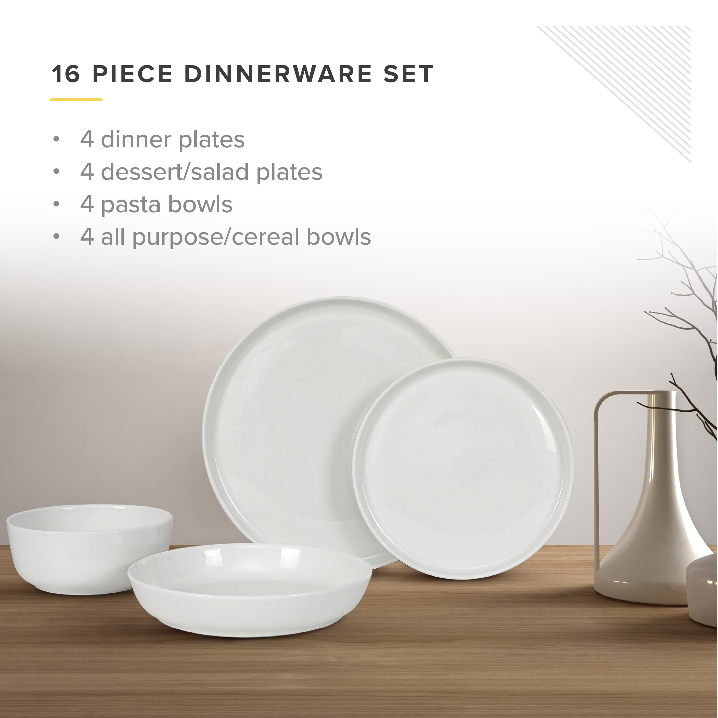 Table 12 16 pc Natural White Dinnerware Set