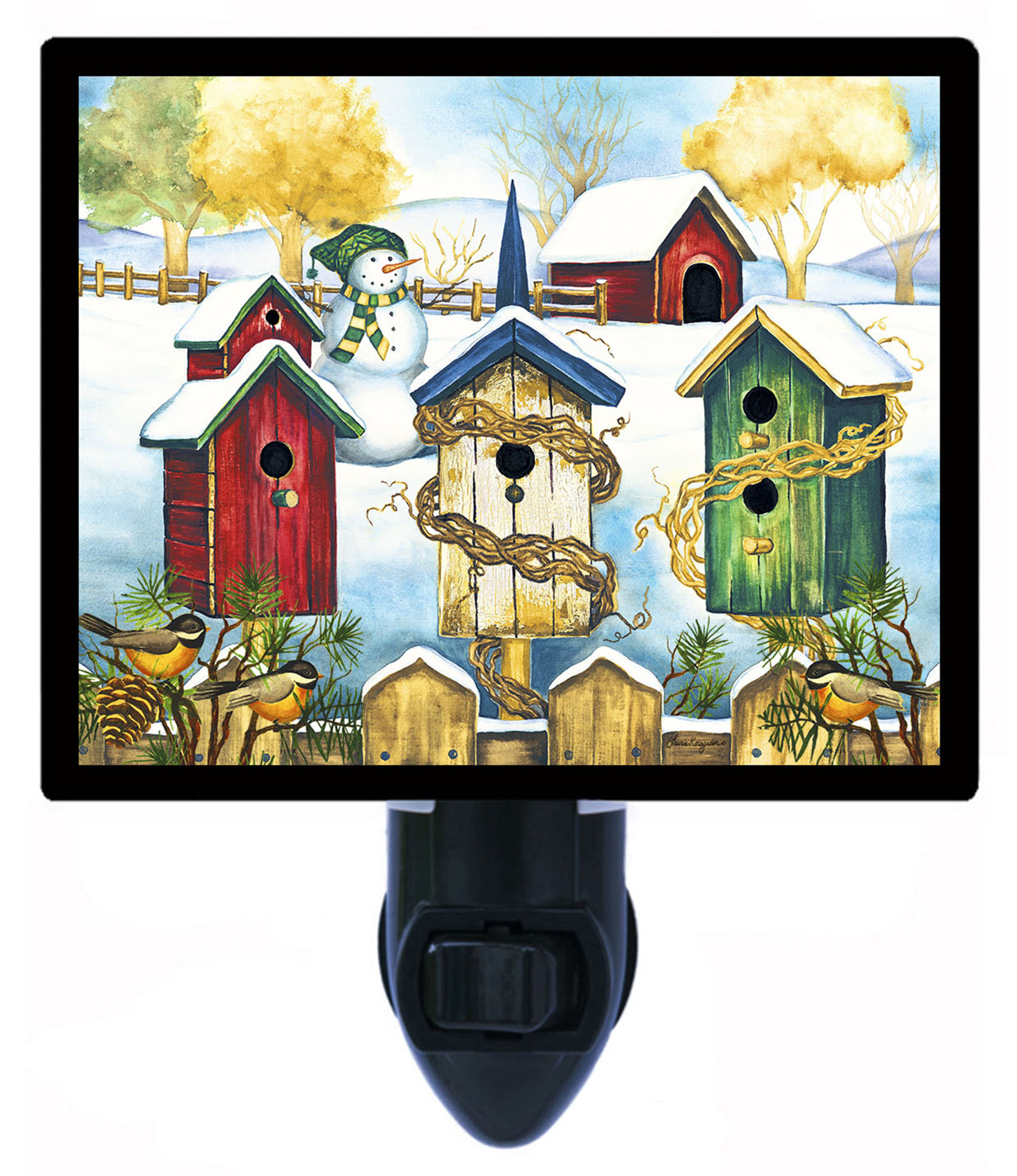 Night Light Designs Birdhouse Decorative Photo Night Light. Snowman Birdhouses. Light Comes with Extra 4 Watt Bulb.