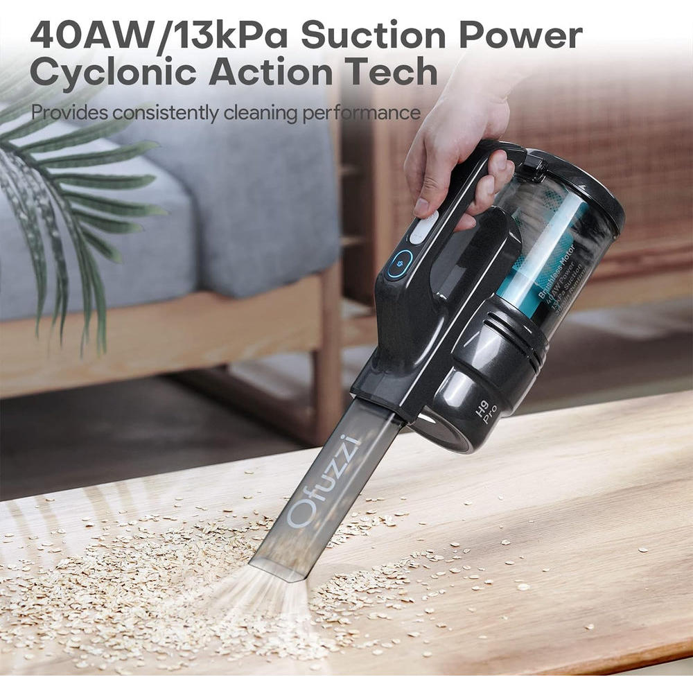 Ofuzzi H9 Pro Handheld Vacuum Cleaner, Extra-Long Crevice Tool, 40AW/13kPa Surging Suction, LED Display & Light