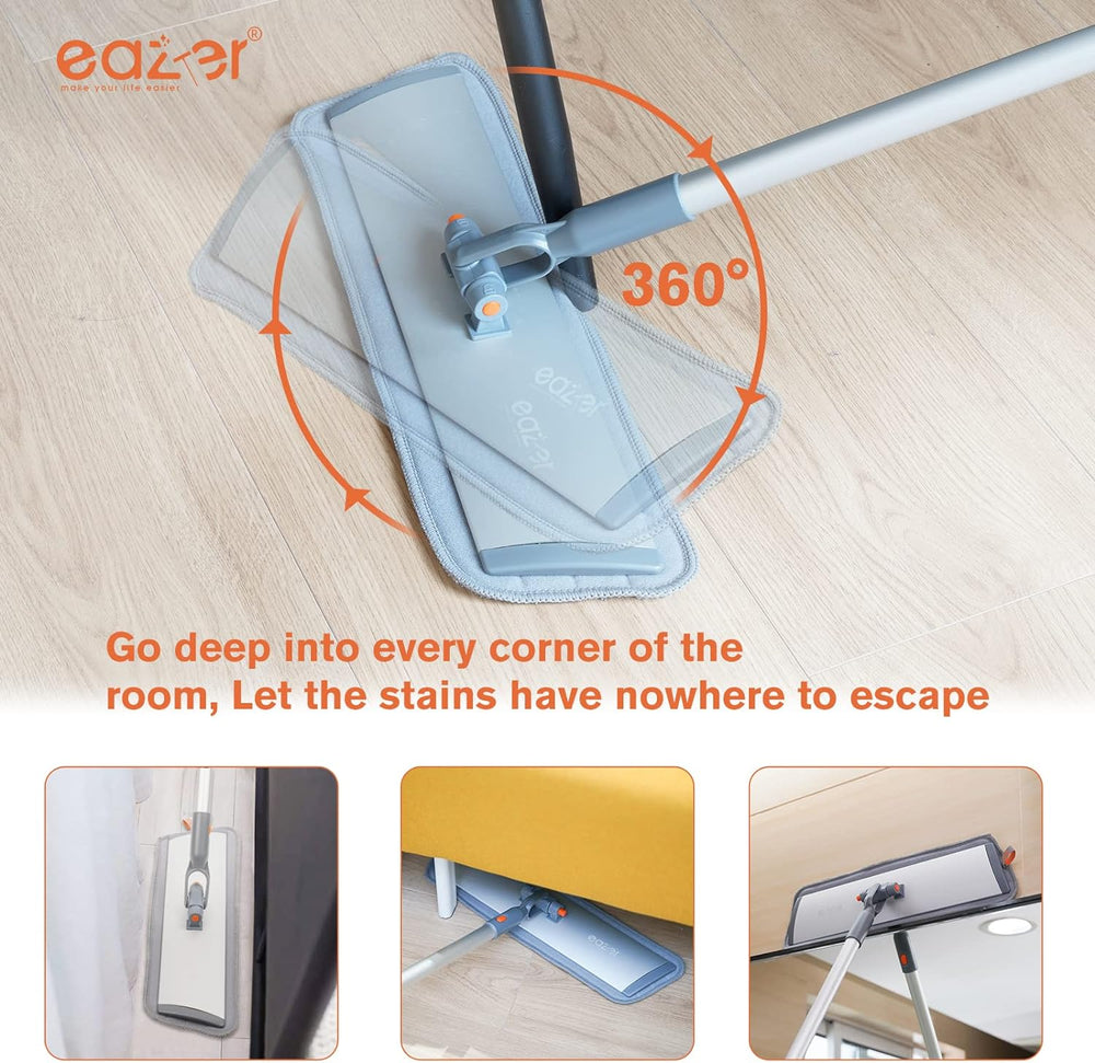 eazer 18" Microfiber Flat Mop with 62-inch Aluminum Mop, 4 Washable Chenille & Microfiber Pads