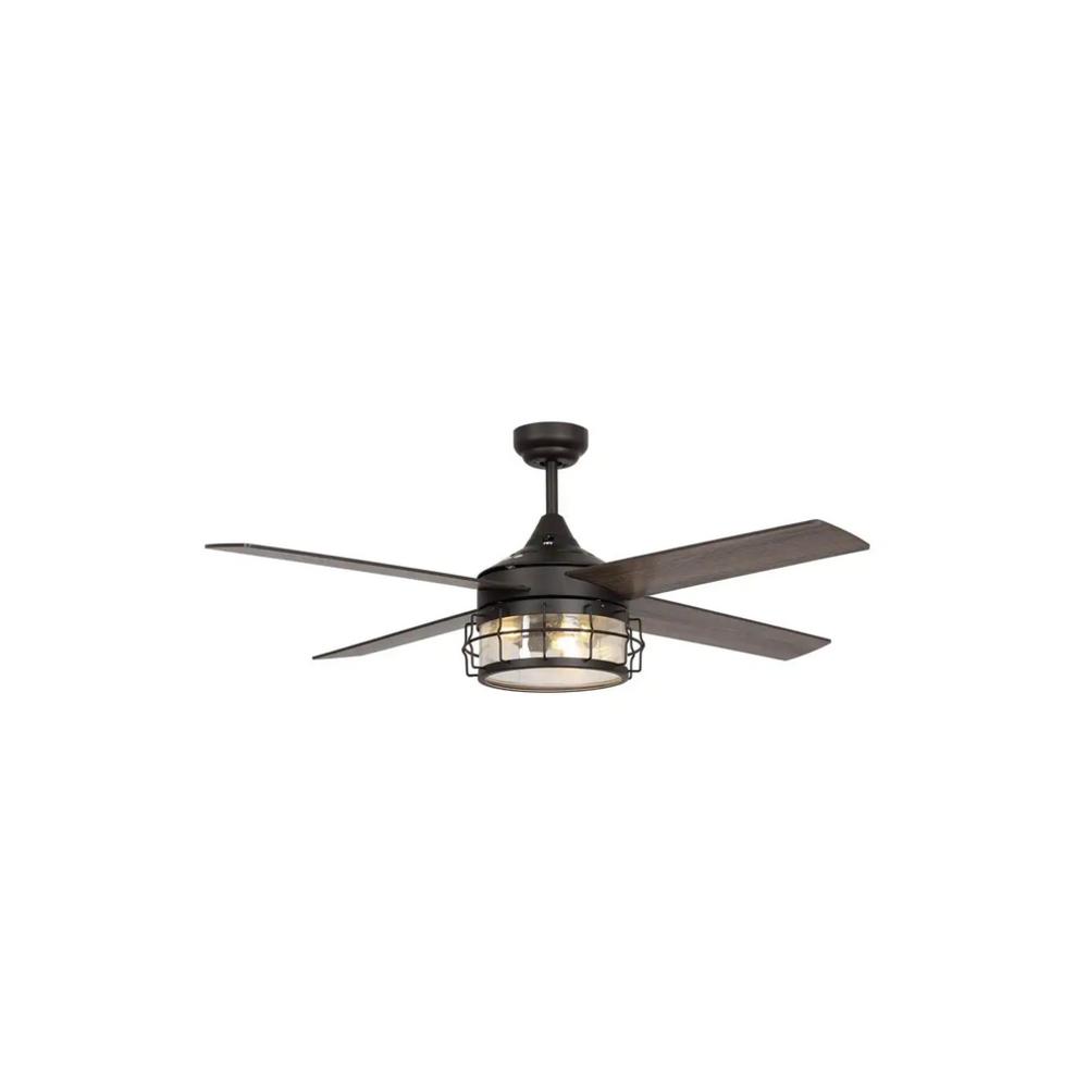 Parrot Uncle 52 in. Indoor/Outdoor Oil Rubbed Bronze Downrod Mount Industrial Ceiling Fan with Light Kit and Remote