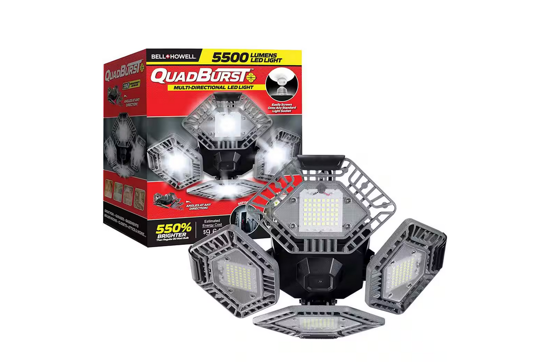 Bell + Howell QuadBurst 10.6 in. 192 High Intensity LED 5500 Lumens Flush Mount Ceiling Garage Light with 4 Adjustable Heads