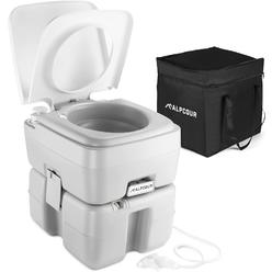 Alpcour Compact Portable Toilet – 5.3 Gallon Indoor & Outdoor Commode with Piston Pump Flush and Washing Sprayer