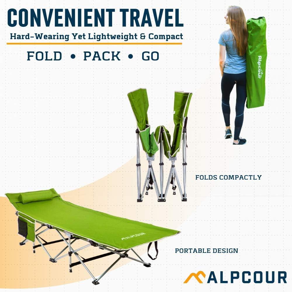 Alpcour Folding Camping Cot - Compact Single Person Bed with Pillow for Indoor & Outdoor Use