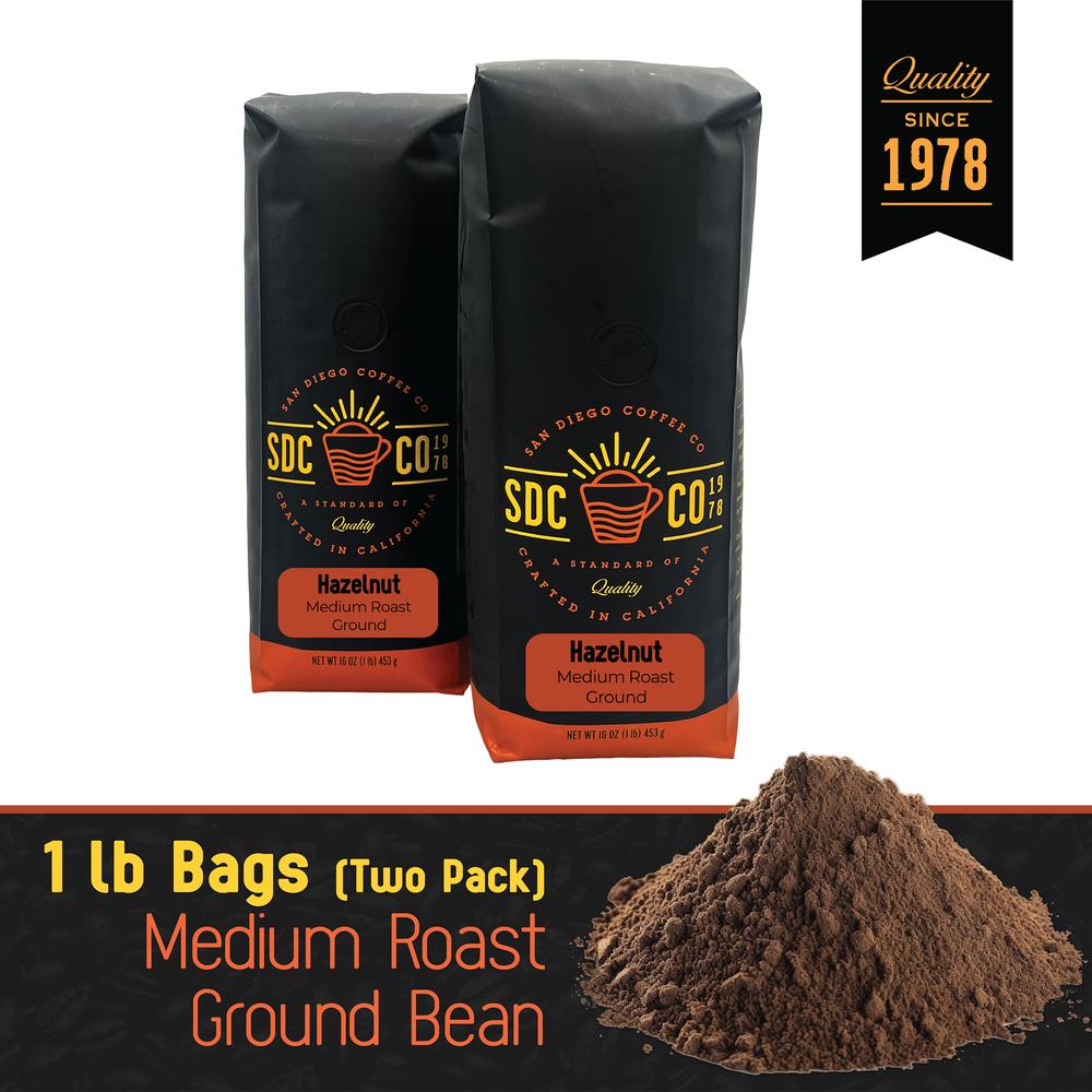 San Diego Coffee Hazelnut, Medium Roast, Ground, 16-Ounce Bags (Pack of 2)