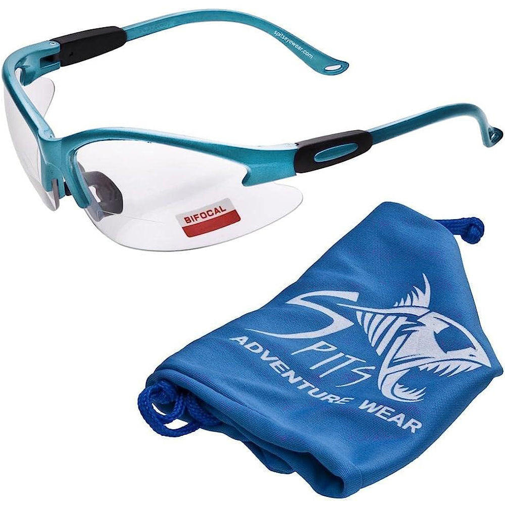 Spits Eyewear Cougar Bifocal Safety Glasses with Pastel Powder Blue Frame Color and Magnifier Options