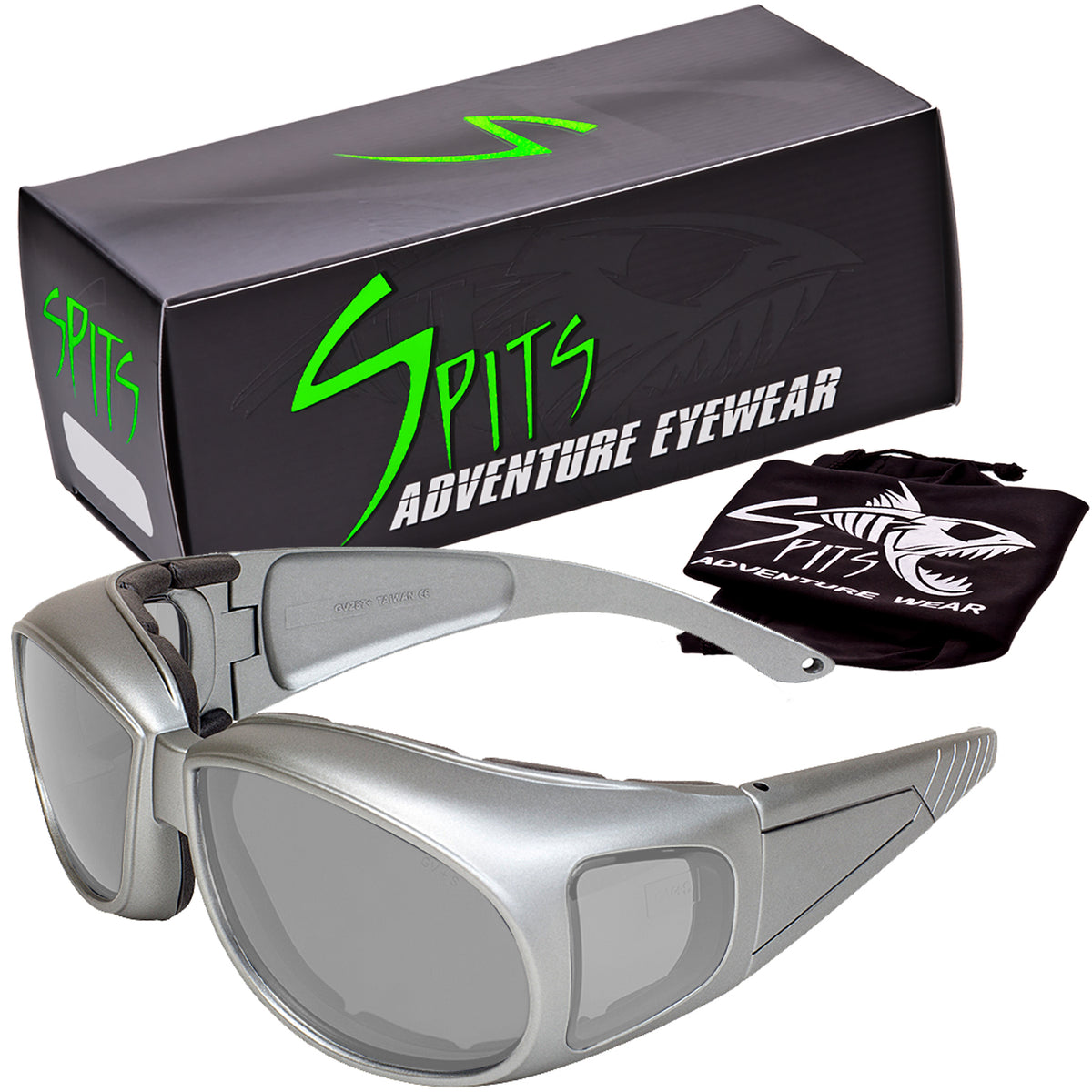 Spits Eyewear Outrigger Over Glasses Safety Glasses Foam Padded Sunglasses with Metallic Gray Frame and Various Lens Color Options