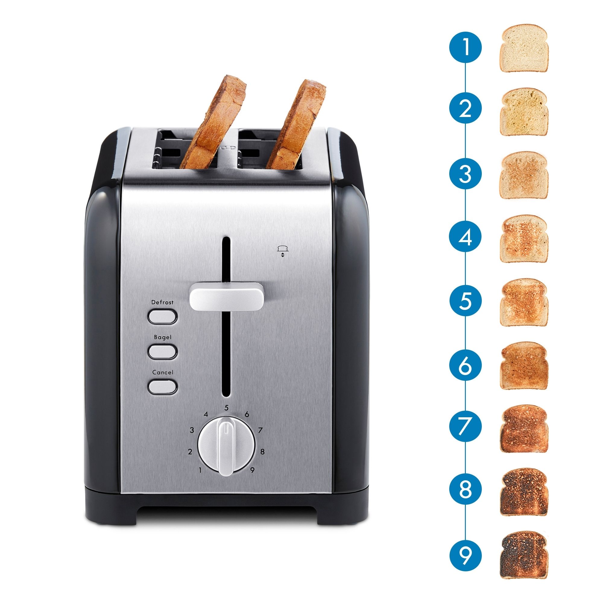 Kenmore 2-Slice Black Stainless Steel Toaster, Wide Slot, Bagel/Defrost