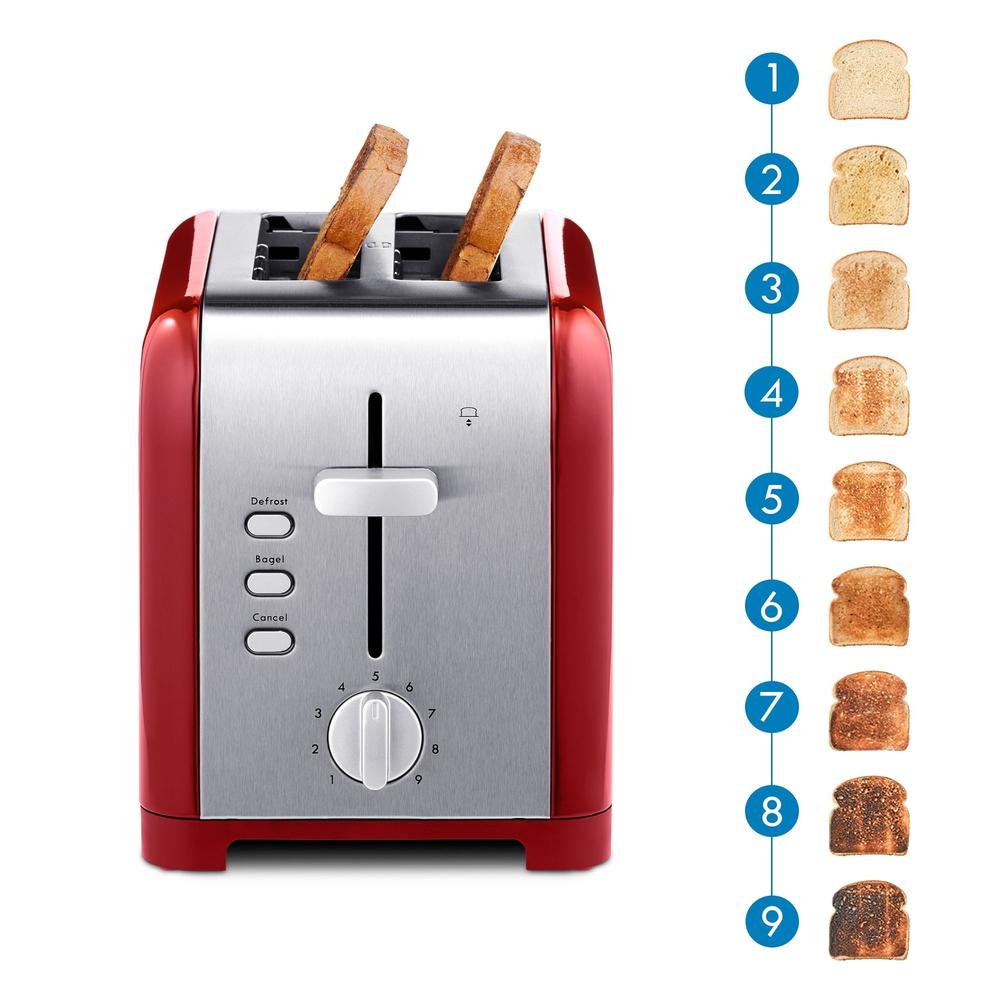 Kenmore 2-Slice Red Stainless Steel Toaster, Wide Slot, Bagel/Defrost