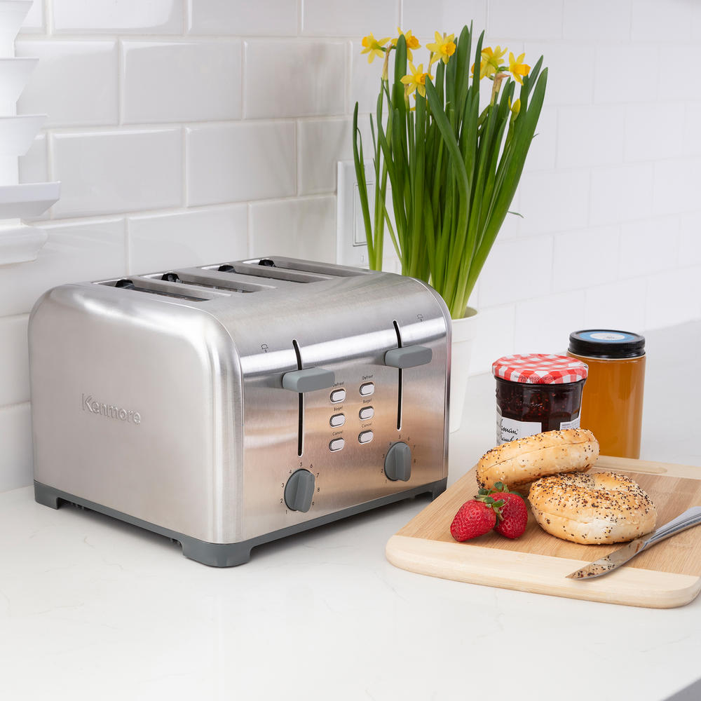 Kenmore 4-Slice Stainless Steel Toaster, Dual Controls, Wide Slot
