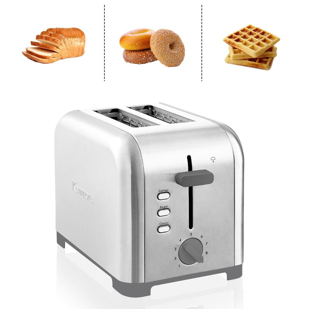 Kenmore 2-Slice Stainless Steel Toaster, Wide Slot, Bagel/Defrost