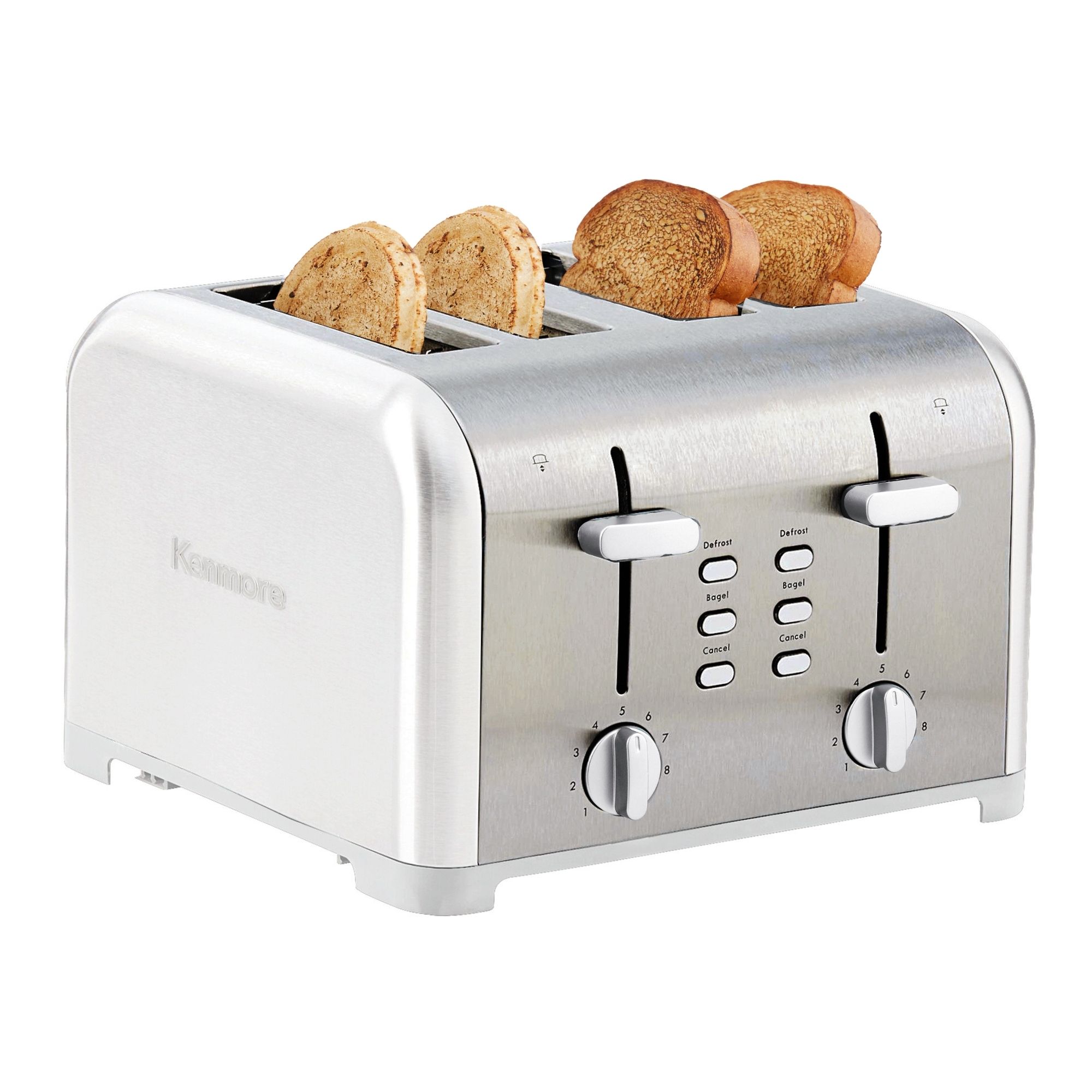 Kenmore 4-Slice White Stainless Steel Toaster, Dual Controls, Wide Slot