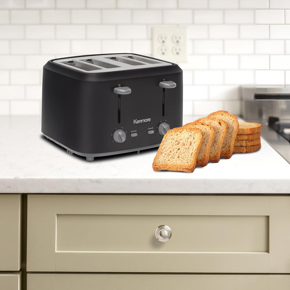 Kenmore 4-Slice Steel Toaster, Matte Black and Gray, Dual Controls