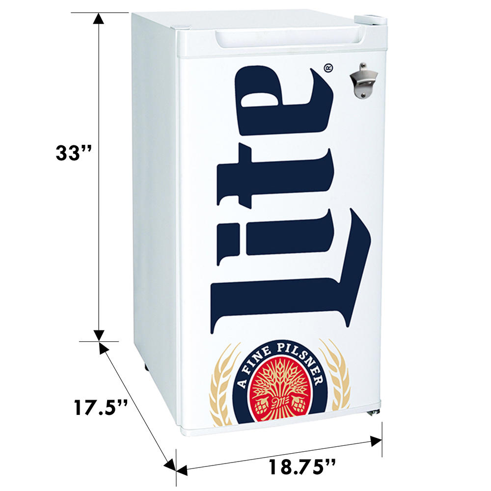Miller Lite Compact Fridge w/ Bottle Opener, 3.2 cu ft (90L), White