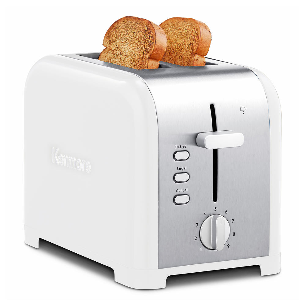 Kenmore 2 Slice Toaster, Extra Wide Slots, Bagel and Defrost Functions, Stainless Steel, White