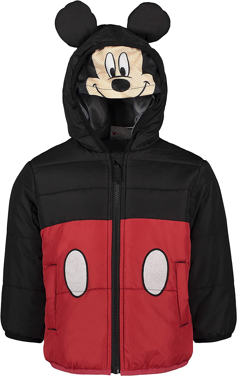 Disney Toddler Boys' Mickey Mouse Hooded Puffer Jacket with Mask, Sizes 2T-4T