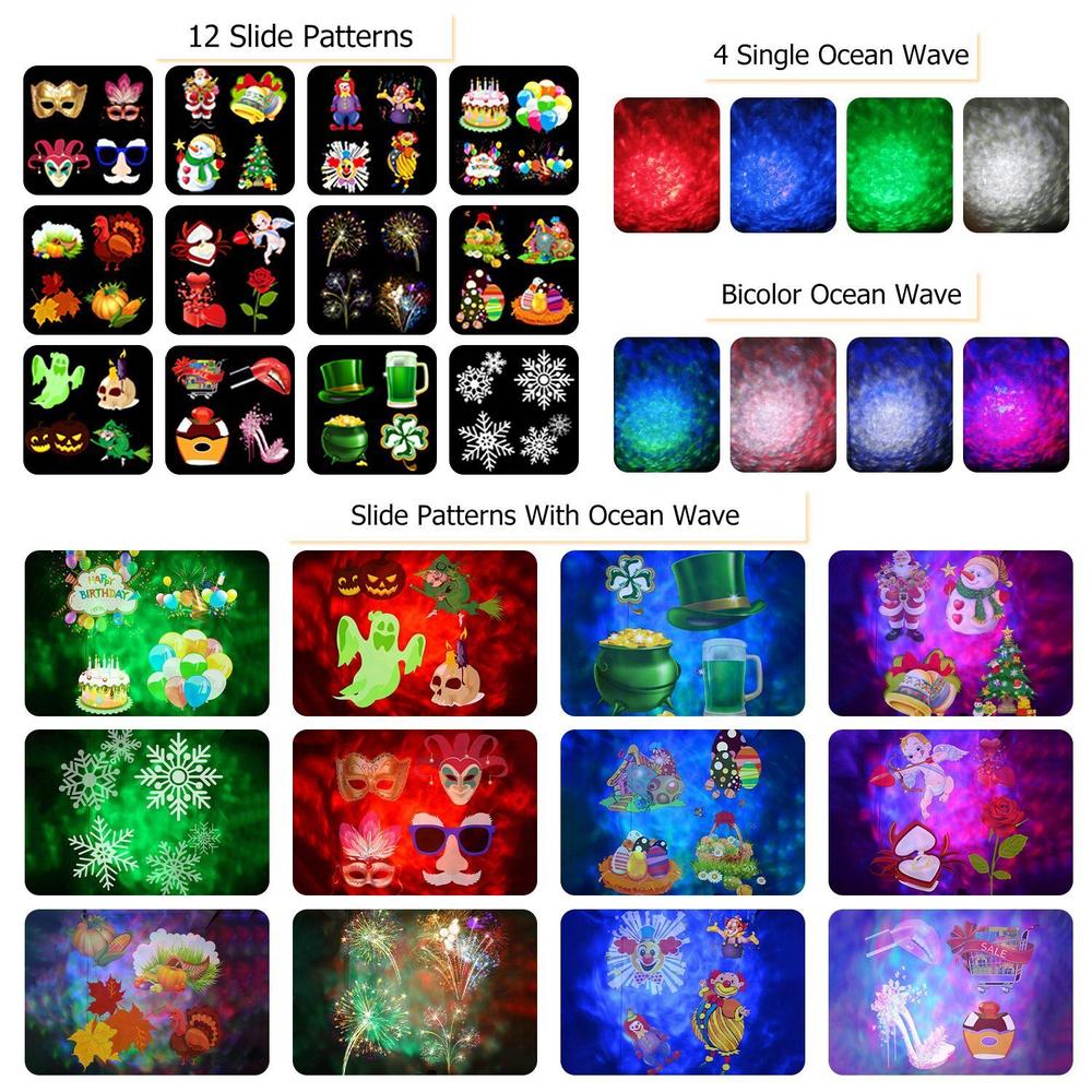 thinkstar Christmas Halloween Projector Lights Led Laser Landscape Move Lamp W/12 Patterns